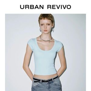 Urban Revivo Baby Blue T-shirt